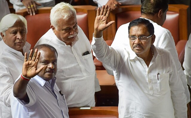 The JD(S)-Congress coalition had claimed the support of 117 MLAs in the 224-member House with an effective strength of 221. While the Congress has 78 MLAs, JD(S) has 36, and BSP one. The alliance also claimed support of the lone KPJP MLA and an independent. PTI The JD(S)-Congress coalition had claimed the support of 117 MLAs in the 224-member House with an effective strength of 221. While the Congress has 78 MLAs, JD(S) has 36, and BSP one. The alliance also claimed support of the lone KPJP MLA and an independent. PTI