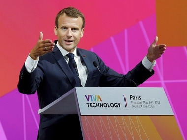 French President Emmanuel Macron speaks to participants at the Viva Tech start-up techonology summit in Paris, France, May 24, 2018. Michel Euler/Pool via Reuters - RC17856589B0