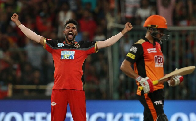 Mohammed Siraj took the crucial wicket of Kane Williamson in the final over to seal a thrilling win for Royal Challengers Bangalore. Sportzpics Mohammed Siraj took the crucial wicket of Kane Williamson in the final over to seal a thrilling win for Royal Challengers Bangalore. Sportzpics