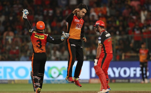 Rashid Khan struck twice (AB de Villiers and Moeen Ali) in the 15th over to arrest Royal Challengers Bangalore's momentum. Sportzpics Rashid Khan struck twice (AB de Villiers and Moeen Ali) in the 15th over to arrest Royal Challengers Bangalore's momentum. Sportzpics
