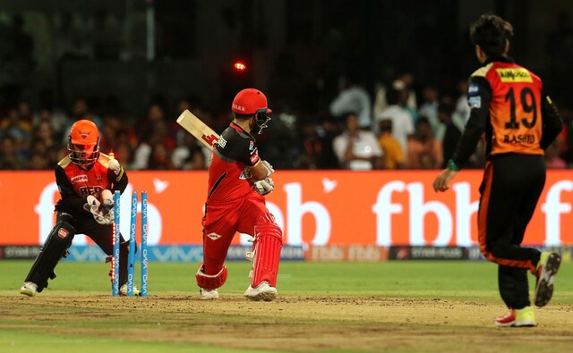 Sunrisers Hyderabad's Rashid Khan cleaned up Royal Challengers Bangalore captain Virat Kohli cheaply with a lovely googly. Sportzpics Sunrisers Hyderabad's Rashid Khan cleaned up Royal Challengers Bangalore captain Virat Kohli cheaply with a lovely googly. Sportzpics