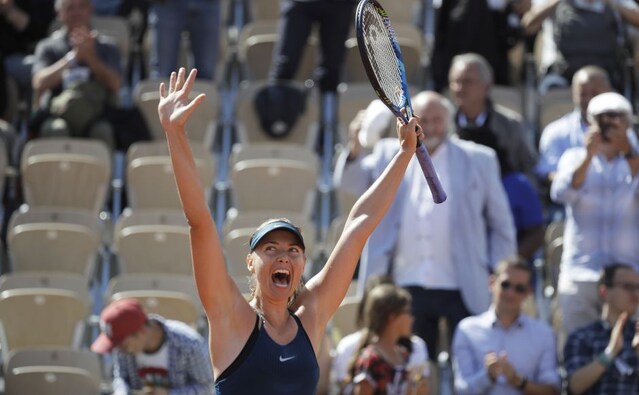 Two-time champion Maria Sharapova survived a serious scare to claim a 6-1, 4-6, 6-3 victory over Dutch qualifier Richel Hogenkamp in her first French Open match since 2015. AP Two-time champion Maria Sharapova survived a serious scare to claim a 6-1, 4-6, 6-3 victory over Dutch qualifier Richel Hogenkamp in her first French Open match since 2015. AP