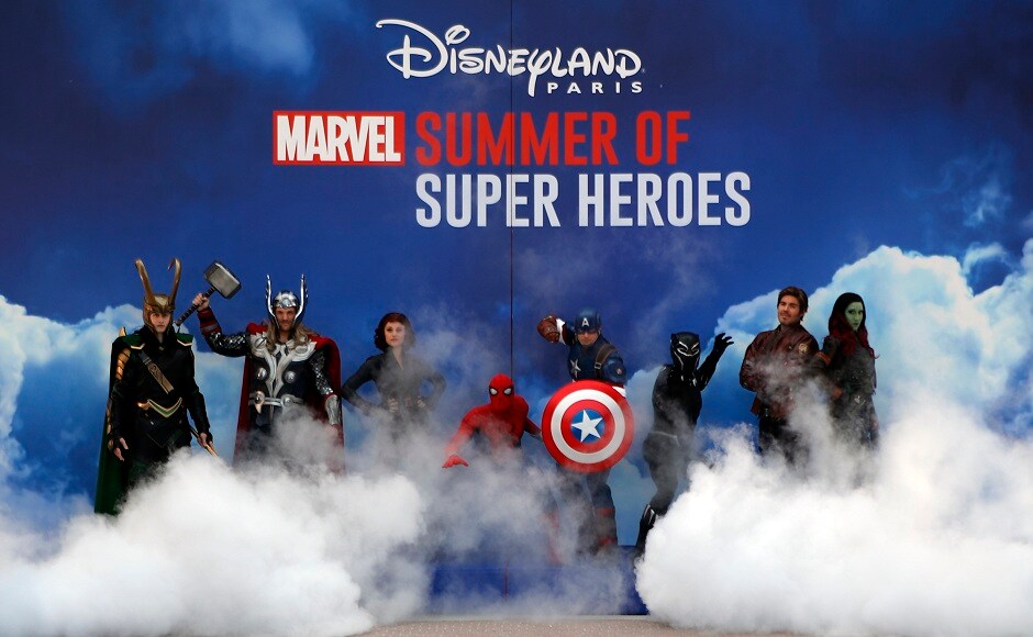 Marvel Superhero characters perform during the opening show at Disneyland Paris at the launch of the first Avengers-themed season at Disneyland Paris. AP Photo/Francois Mori Marvel Superhero characters perform during the opening show at Disneyland Paris at the launch of the first Avengers-themed season at Disneyland Paris. AP Photo/Francois Mori