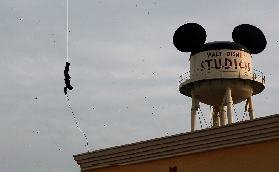 A swat character performs with a helicopter during the opening show at Disneyland Paris at the launch of the first Avengers-themed season at Disneyland Paris. AP Photo/Francois Mori A swat character performs with a helicopter during the opening show at Disneyland Paris at the launch of the first Avengers-themed season at Disneyland Paris. AP Photo/Francois Mori