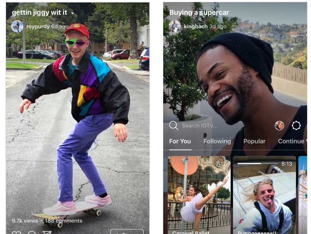 Influencers have already started creating content on IGTV. Seen here are Roy Purdy and King Bach. Image: Instagram