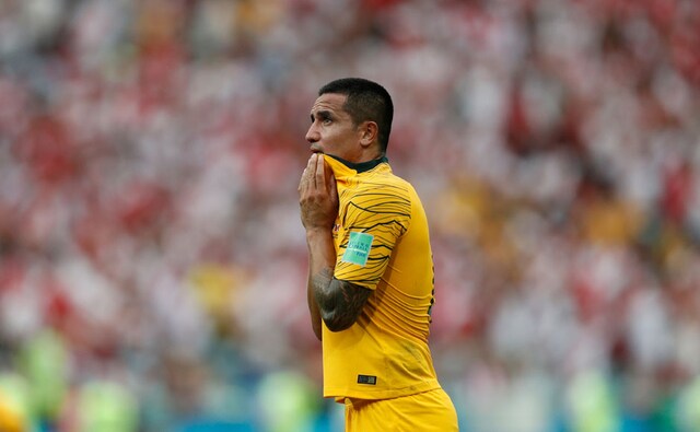 Veteran Australia striker Tim Cahill missed out on a chance to become just the fifth player to score in four different World Cups after coming off the bench in a 2-0 defeat to Peru. AFP Veteran Australia striker Tim Cahill missed out on a chance to become just the fifth player to score in four different World Cups after coming off the bench in a 2-0 defeat to Peru. AFP