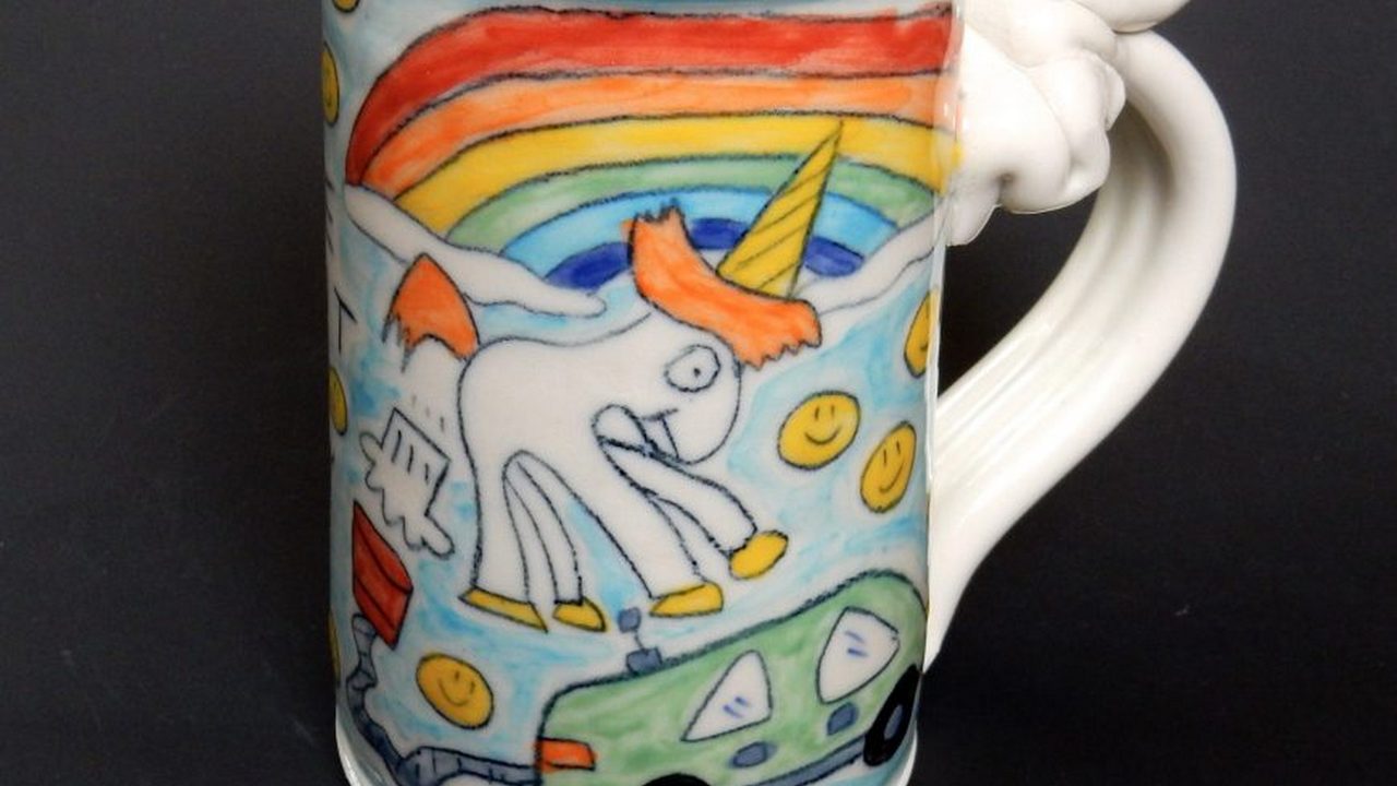 The cup with the Flying Unicorn artwork that Musk posted. Image: