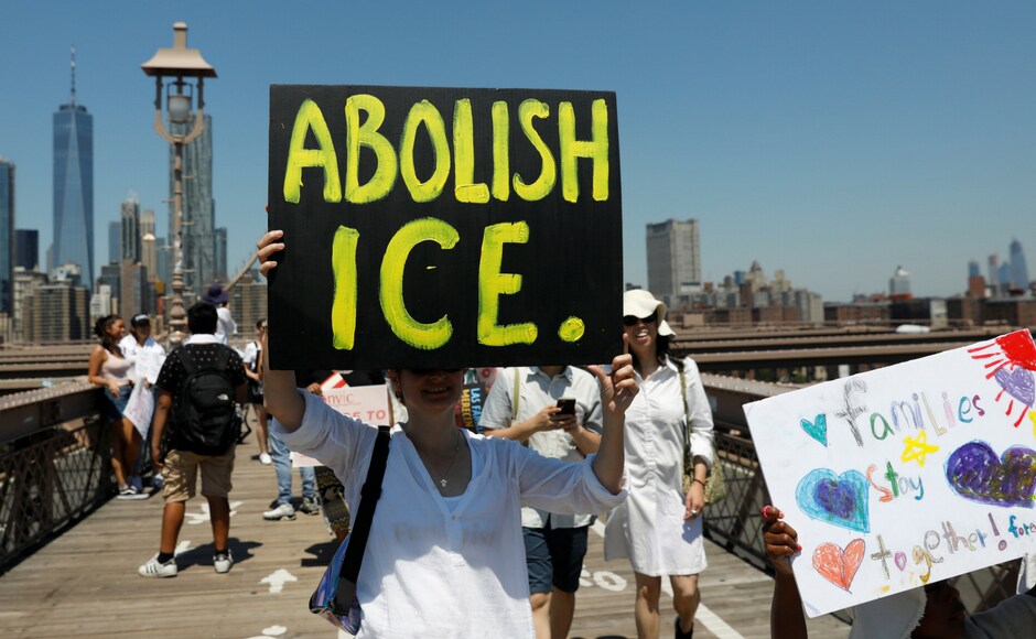 People marched across the Brooklyn Bridge and demanded that Immigration and Customs Enforcement (ICE) be abolished for its 'zero tolerance' policy towards immigrants. Reuters People marched across the Brooklyn Bridge and demanded that Immigration and Customs Enforcement (ICE) be abolished for its 'zero tolerance' policy towards immigrants. Reuters