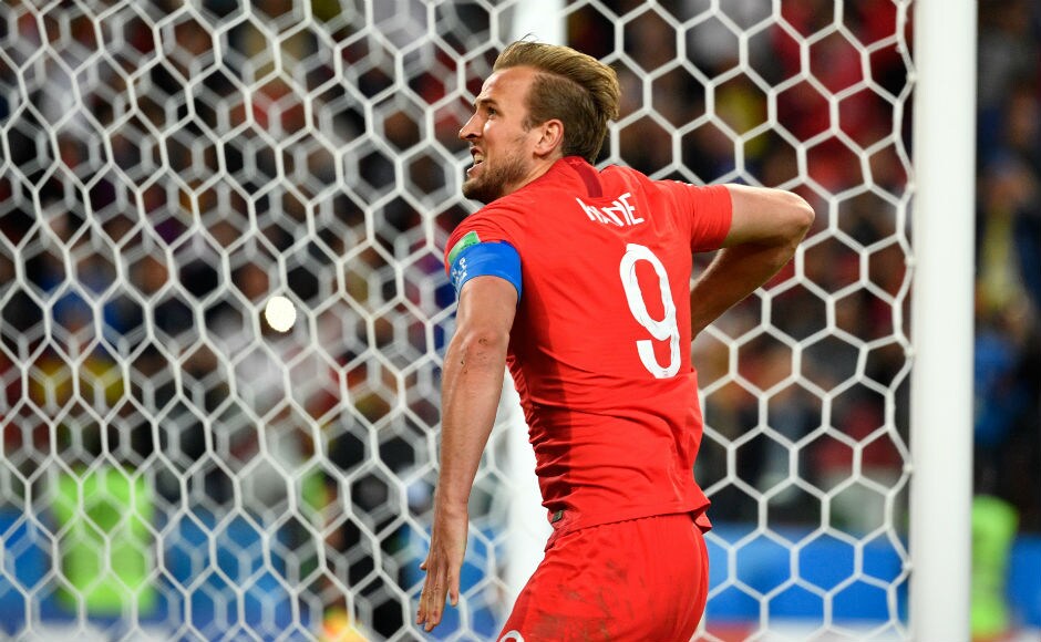 England's forward Harry Kane celebrates after scoring the opening goal from the penalty spot. AFP England's forward Harry Kane celebrates after scoring the opening goal from the penalty spot. AFP