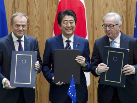 European Union, Japan sign massive free trade deal in to eliminate nearly all tariffs; say 'clear message' against protectionism European Union, Japan sign massive free trade deal in to eliminate nearly all tariffs; say 'clear message' against protectionism