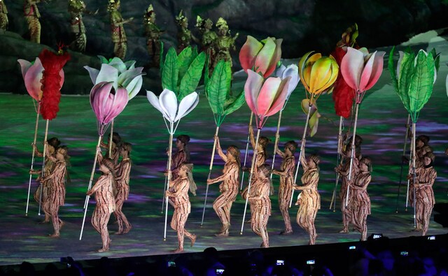 The opening ceremony was a vibrant affair, incorporating dance and music into the history of Indonesia on the incredibly life-like stage. AP The opening ceremony was a vibrant affair, incorporating dance and music into the history of Indonesia on the incredibly life-like stage. AP