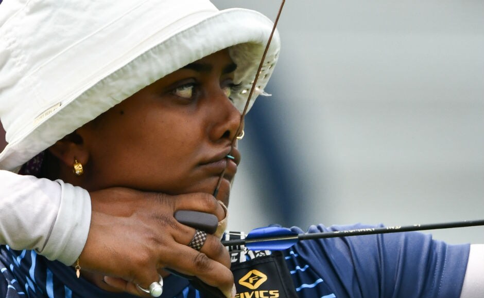 Deepika Kumari in action during the women's recurve archery event on Day 3. AFP Deepika Kumari in action during the women's recurve archery event on Day 3. AFP
