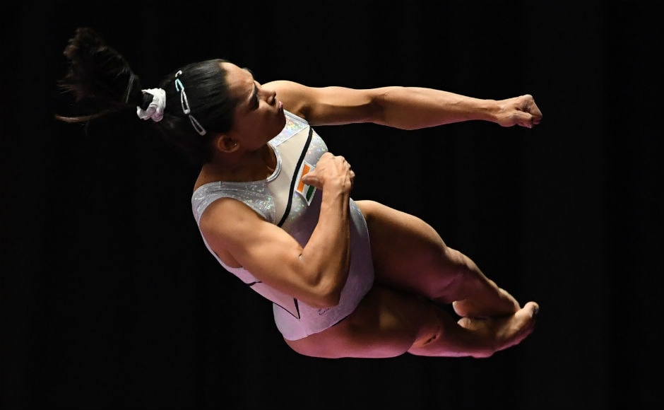 Dipa Karmakar takes part in the women's vault qualification round., finishing seventh and failing to make it to the final. AFP Dipa Karmakar takes part in the women's vault qualification round., finishing seventh and failing to make it to the final. AFP