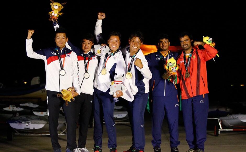 Varun Thakkar and Ganapathy Chengappa of India finished third in the 49er Men category to win a bronze medal in sailing. Reuters Varun Thakkar and Ganapathy Chengappa of India finished third in the 49er Men category to win a bronze medal in sailing. Reuters