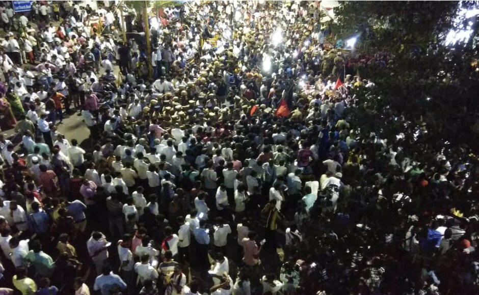 After hearing the news of his demise, supporters of former Tamil Nadu state chief minister and Dravida Munnetra Kazhagam (DMK) chief thronged to the area outside the Kauvery Hospital in Chennai. AP After hearing the news of his demise, supporters of former Tamil Nadu state chief minister and Dravida Munnetra Kazhagam (DMK) chief thronged to the area outside the Kauvery Hospital in Chennai. AP
