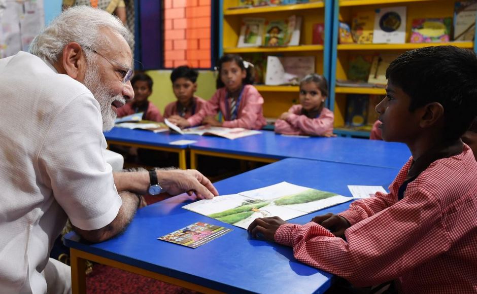 Narendra Modi celebrated his 68th birthday on Monday in his parliamentary constituency and he made time to interact with schoolchildren. Twitter/@narendramodi Narendra Modi celebrated his 68th birthday on Monday in his parliamentary constituency and he made time to interact with schoolchildren. Twitter/@narendramodi