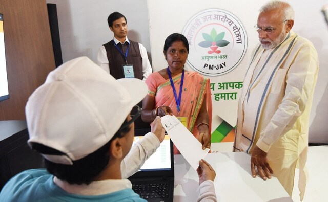 Narendra Modi also attended an exhibition on the Ayushman Bharat scheme in Ranchi. The scheme has two components — creation of 1,50,000 health and wellness centres, which will provide Comprehensive Primary Health Care, and the PMJAY, which provides health protection cover to poor and vulnerable families for secondary and tertiary care. PIB Narendra Modi also attended an exhibition on the Ayushman Bharat scheme in Ranchi. The scheme has two components — creation of 1,50,000 health and wellness centres, which will provide Comprehensive Primary Health Care, and the PMJAY, which provides health protection cover to poor and vulnerable families for secondary and tertiary care. PIB