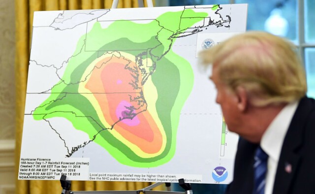 At the White House, president Donald Trump touted the government's readiness and urged people to get out of the way of Florence. AP At the White House, president Donald Trump touted the government's readiness and urged people to get out of the way of Florence. AP
