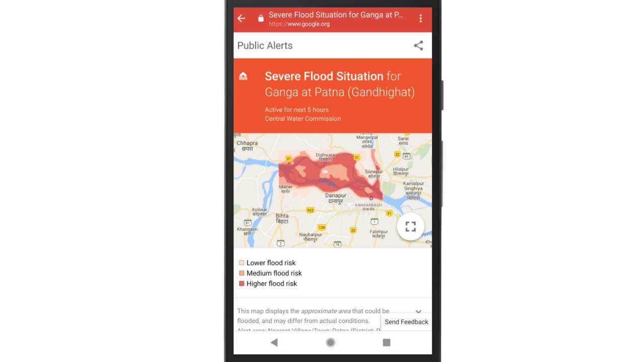 Google Public Alerts rolls out AI-enabled flood-forecasting in Patna. Image courtesy: Google
