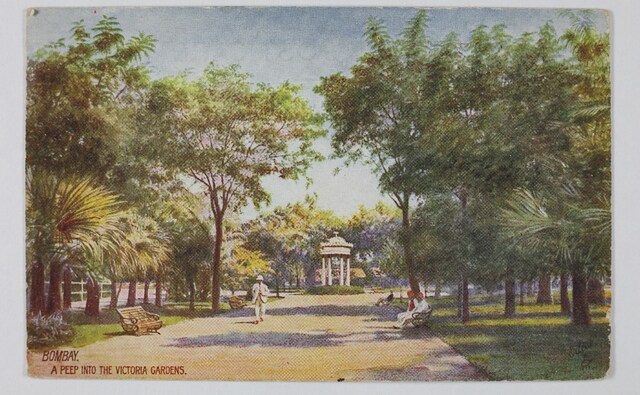 'A Peep into the Victoria Gardens,' is yet another depiction of the city of Bombay which functioned as a crucial Presidency during the British Raj. The very nature of these picture postcards was international in such that a photograph was sent to Dresden by a publisher, postcards were struck from it by a printer and shipped back to Jaipur, then sold outside the Hawa Mahal to a tourist who later mailed it from Mumbai to London. The Omar Khan Collection and The Alkazi Collection of Photography/ Dr Bhau Daji Lad Museum 'A Peep into the Victoria Gardens,' is yet another depiction of the city of Bombay which functioned as a crucial Presidency during the British Raj. The very nature of these picture postcards was international in such that a photograph was sent to Dresden by a publisher, postcards were struck from it by a printer and shipped back to Jaipur, then sold outside the Hawa Mahal to a tourist who later mailed it from Mumbai to London. The Omar Khan Collection and The Alkazi Collection of Photography/ Dr Bhau Daji Lad Museum