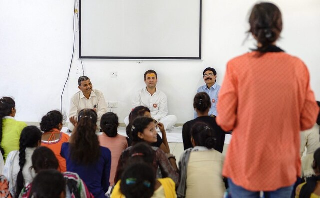 Rahul interacted with the Rajiv Gandhi Mahila Vikas Pariyojna members at village Nigoha, in Amethi. PTI Rahul interacted with the Rajiv Gandhi Mahila Vikas Pariyojna members at village Nigoha, in Amethi. PTI