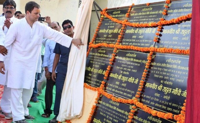 Rahul also laid the the foundation stones of road, shelter, community hall projects from his MP LAD fund. Twitter/@INCIndia Rahul also laid the the foundation stones of road, shelter, community hall projects from his MP LAD fund. Twitter/@INCIndia