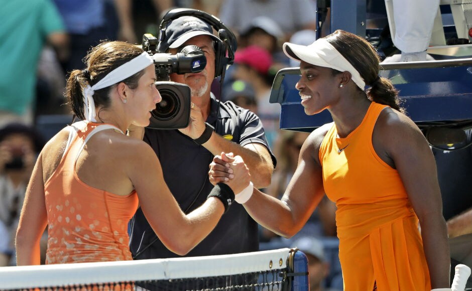 Anastasija Sevastova, left, of Latvia, shakes hands with Sloane Stephens after Sevastova defeated Stephens during the quarter-finals. AP Anastasija Sevastova, left, of Latvia, shakes hands with Sloane Stephens after Sevastova defeated Stephens during the quarter-finals. AP