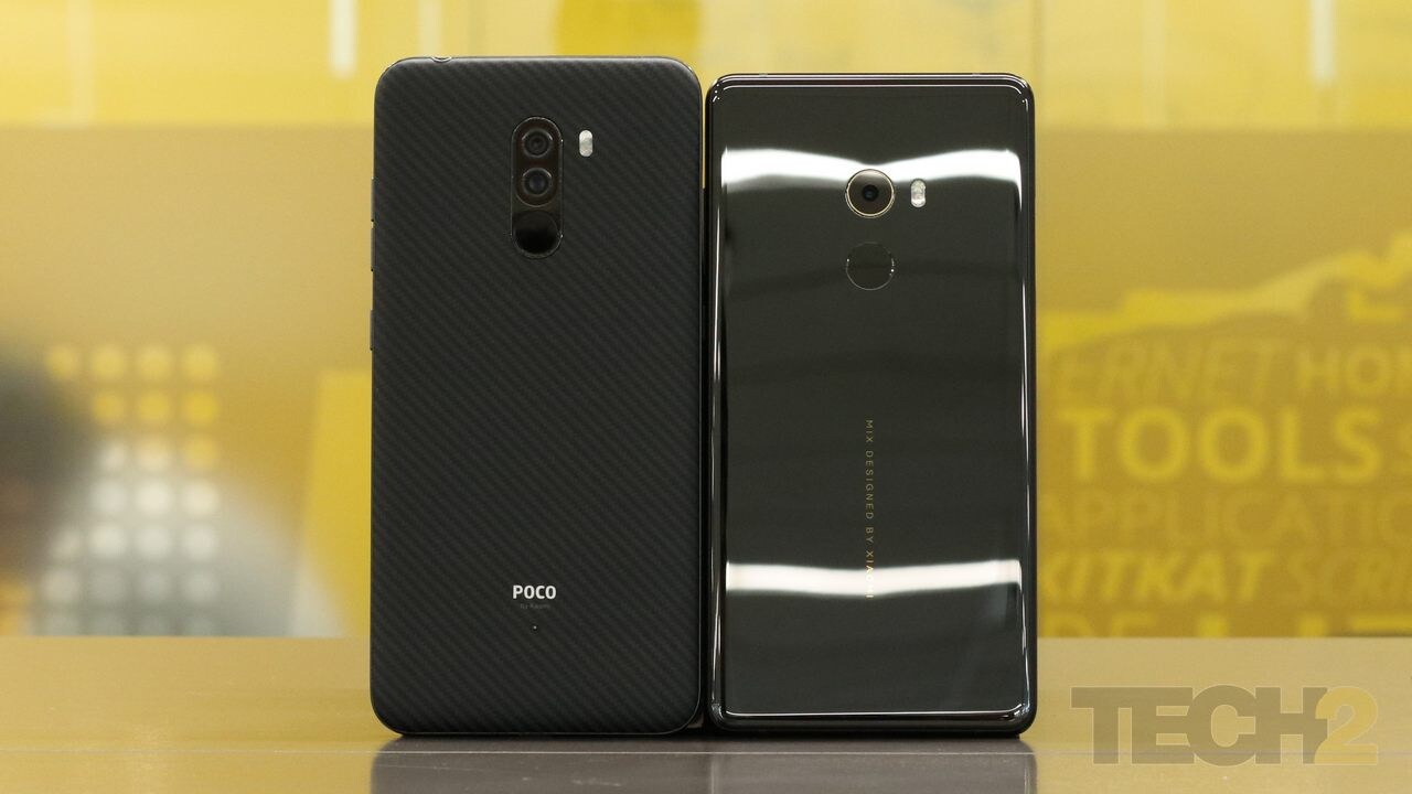 The Xiaomi Poco F1 alongside the Mi Mix 2. Image: tech2/ Prannoy Palav