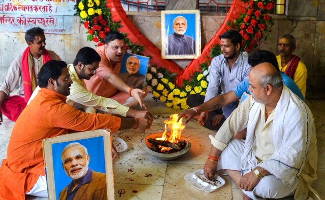 Wishes poured in for Modi from different parts of the country. In Uttar Pradesh's Mirzapur, BJP workers offered prayers on prime minister's birthday and performed 'hawan'. PTI Wishes poured in for Modi from different parts of the country. In Uttar Pradesh's Mirzapur, BJP workers offered prayers on prime minister's birthday and performed 'hawan'. PTI