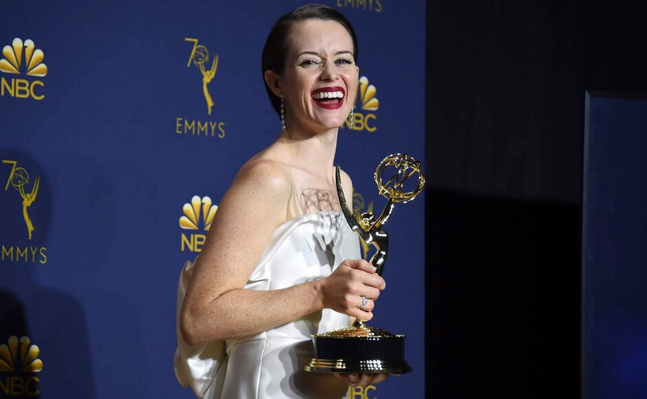 Claire Foy, winner of the award for outstanding lead actress in a drama series for The Crown poses in the press room at the Emmy Awards. The Associated Press/ Jordan Strauss Claire Foy, winner of the award for outstanding lead actress in a drama series for The Crown poses in the press room at the Emmy Awards. The Associated Press/ Jordan Strauss