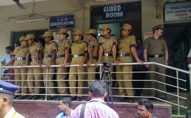 Young policewomen were deployed to ensure that women devotees are protected. Firstpost/TK Devasia Young policewomen were deployed to ensure that women devotees are protected. Firstpost/TK Devasia