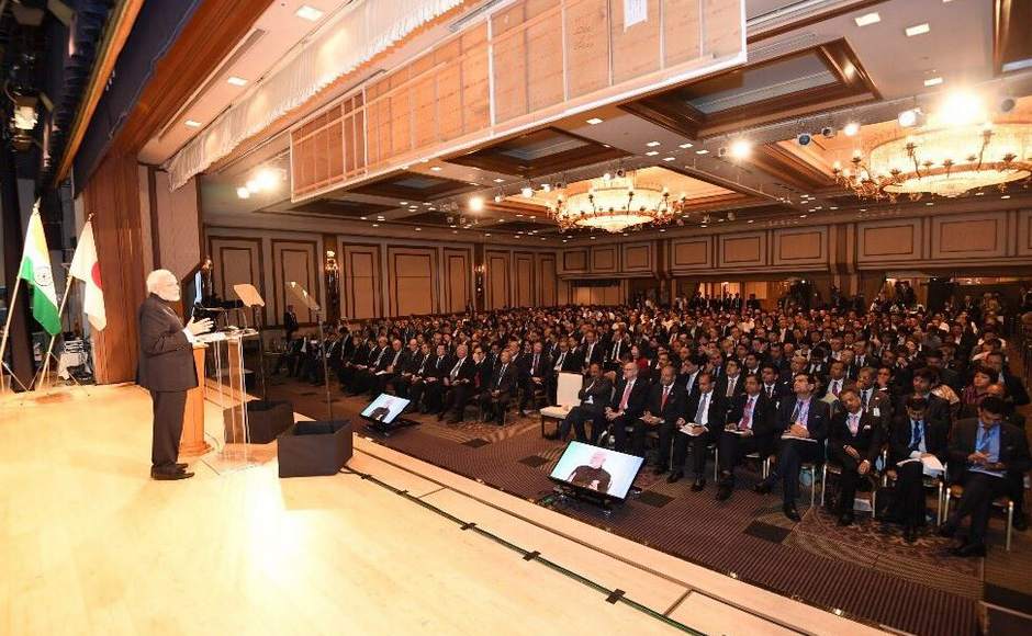 Modi addressed Indian and Japanese business leaders in Tokyo and encouraged deepening of dialogue on infrastructure, capacity building and communication. Twitter/@MEAIndia Modi addressed Indian and Japanese business leaders in Tokyo and encouraged deepening of dialogue on infrastructure, capacity building and communication. Twitter/@MEAIndia