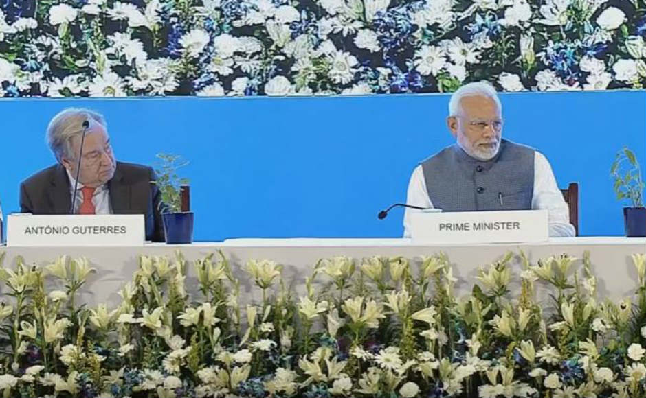 India's commitment to environment has only increased, Modi said, adding that his government is working to bring down "emission intensity" by 20-25 percent in the next two years. Citing ancient Hindu shlokas and texts, the prime minister also referred to India's traditions to assert that respecting nature had always been part of Indian society. Twitter/@DDNational India's commitment to environment has only increased, Modi said, adding that his government is working to bring down "emission intensity" by 20-25 percent in the next two years. Citing ancient Hindu shlokas and texts, the prime minister also referred to India's traditions to assert that respecting nature had always been part of Indian society. Twitter/@DDNational