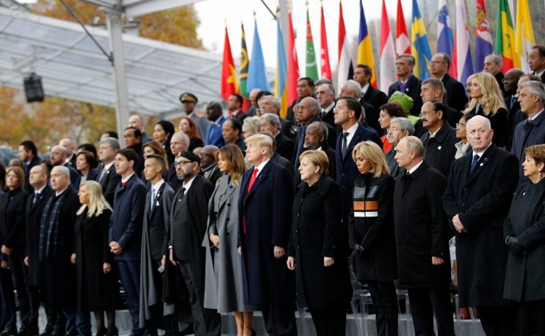 World leaders gathered in Paris on Sunday led global commemorations to mark 100 years since the end of World War I. AP World leaders gathered in Paris on Sunday led global commemorations to mark 100 years since the end of World War I. AP