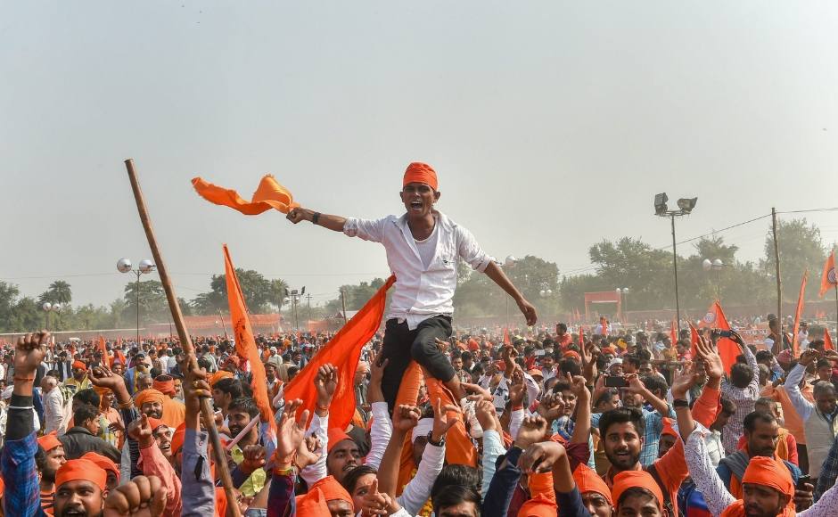 VHP's 'Dharma Sabha' was touted as the largest congregation of 'Ram bhakts' in Ayodhya since the 1992 'kar seva', with the Hindu outfit claiming a large number of attended the event. PTI VHP's 'Dharma Sabha' was touted as the largest congregation of 'Ram bhakts' in Ayodhya since the 1992 'kar seva', with the Hindu outfit claiming a large number of attended the event. PTI