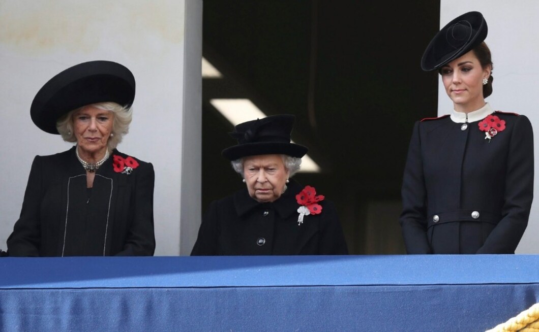 Queen Elizabeth II, Britain's Camilla, the Duchess of Cornwall and Kate, the Duchess of Cambridge stood on a balcony during the remembrance service at the Cenotaph memorial in Whitehall, central London, on the 100th anniversary of the signing of the Armistice which marked the end of the First World War, in London. PTI Queen Elizabeth II, Britain's Camilla, the Duchess of Cornwall and Kate, the Duchess of Cambridge stood on a balcony during the remembrance service at the Cenotaph memorial in Whitehall, central London, on the 100th anniversary of the signing of the Armistice which marked the end of the First World War, in London. PTI