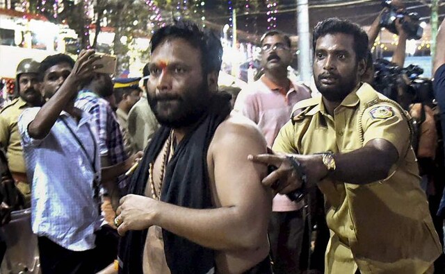 The protesters were taken to the Maniar police Ccamp in Pathanamthitta district and and were to be produced before a court the next day. PTI The protesters were taken to the Maniar police Ccamp in Pathanamthitta district and and were to be produced before a court the next day. PTI