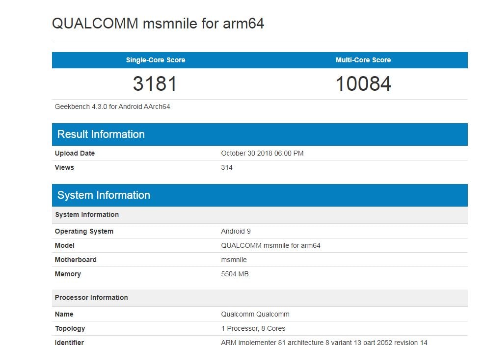 Qualcomm Snapdragon 8510 benchmarks. Geekbench