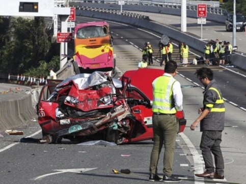 5 killed, 32 injured in Hong Kong after coach collides with taxi; passengers say they were 'crushed together' 5 killed, 32 injured in Hong Kong after coach collides with taxi; passengers say they were 'crushed together'