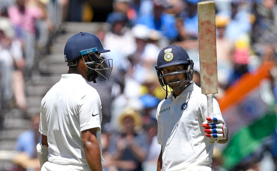 India took a sigh of huge relief as finally one of their openers struck a half-century in the series. Mayank Agarwal (right), playing in his first Test, scored 76 off 161 balls to kick-start his career on an emphatic note. AP India took a sigh of huge relief as finally one of their openers struck a half-century in the series. Mayank Agarwal (right), playing in his first Test, scored 76 off 161 balls to kick-start his career on an emphatic note. AP