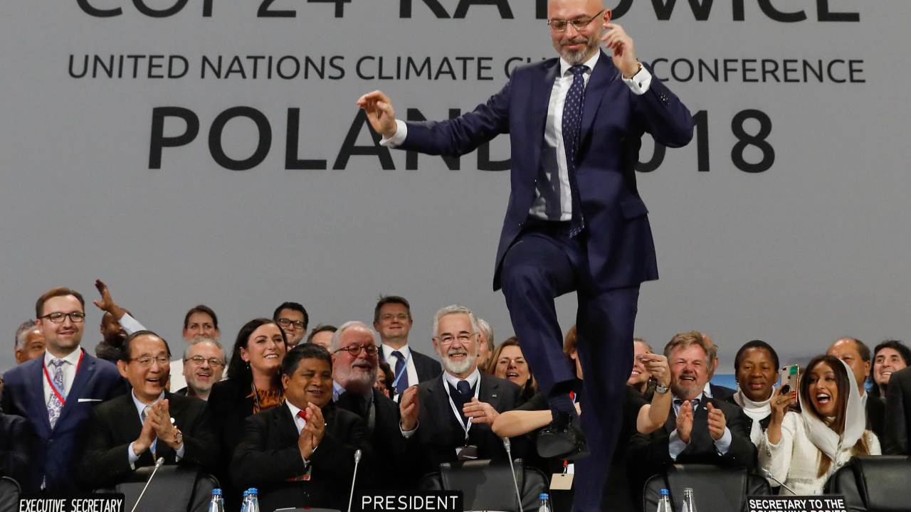 COP24 President Michal Kurtyka reacts during a final session of the COP24 UN Climate Change Conference in Katowice Poland. Reuters