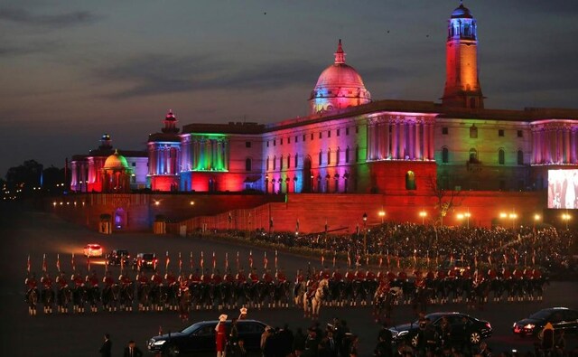 This year too, the ceremony saw the Indian Armed Forces play various hymns in front of the President and other dignitaries. The ceremony ended with the President leaving in his car, escorted by horse-mounted presidential bodyguards. AP This year too, the ceremony saw the Indian Armed Forces play various hymns in front of the President and other dignitaries. The ceremony ended with the President leaving in his car, escorted by horse-mounted presidential bodyguards. AP