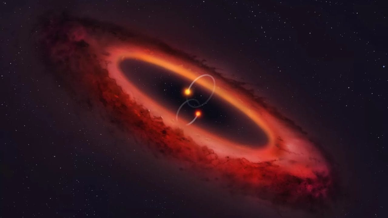 Odd system with 4 stars, vertical planet-forming disk found 146 light-years away
