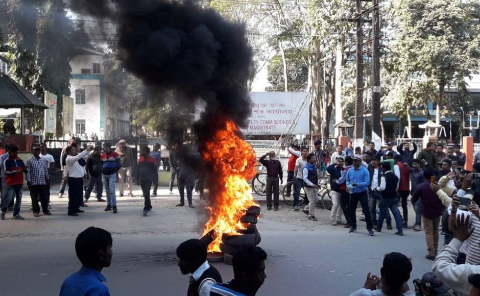 Meanwhile, protesters in Assam raised slogans against the citizenship Bill. The 11-hour bandh was called by the Assam Students' Union (AASU) and was supported by the Asom Gana Parishad (AGP), which quit the NDA. Image credit: Avik Chakraborty/101Reporters Meanwhile, protesters in Assam raised slogans against the citizenship Bill. The 11-hour bandh was called by the Assam Students' Union (AASU) and was supported by the Asom Gana Parishad (AGP), which quit the NDA. Image credit: Avik Chakraborty/101Reporters