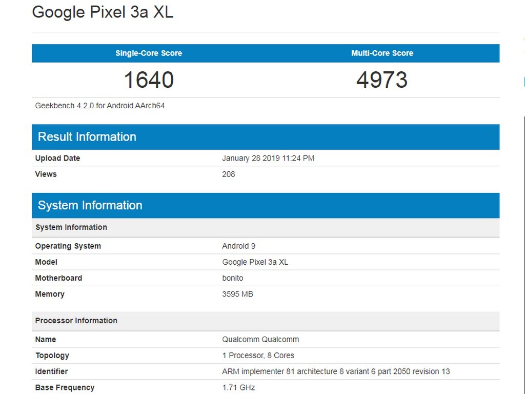 Alleged Google Pixel 3 XL Lite spotted on Geekbench.