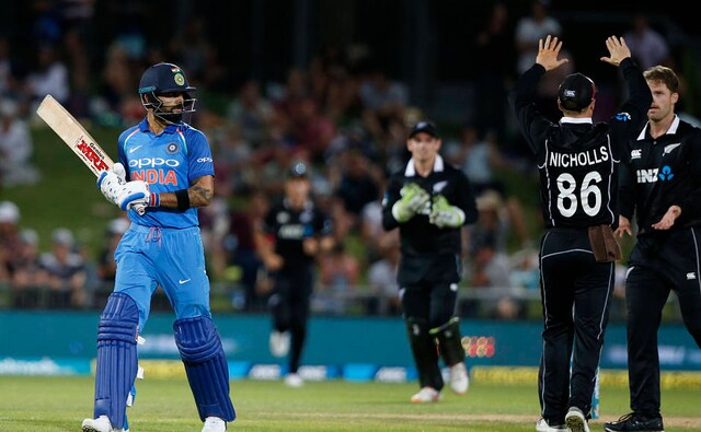 With India closing in on victory, Kiwis managed to pull the match in their favour by getting rid of Virat Kohli (45). Lockie Ferguson was the bowler who sent Kohli back. AP With India closing in on victory, Kiwis managed to pull the match in their favour by getting rid of Virat Kohli (45). Lockie Ferguson was the bowler who sent Kohli back. AP