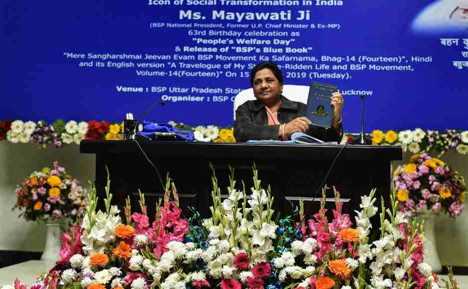 Mayawati released a book titled 'A Travelogue of My Struggle-Ridden Life and BSP Movement' during a press conference on Tuesday in Lucknow. PTI Mayawati released a book titled 'A Travelogue of My Struggle-Ridden Life and BSP Movement' during a press conference on Tuesday in Lucknow. PTI