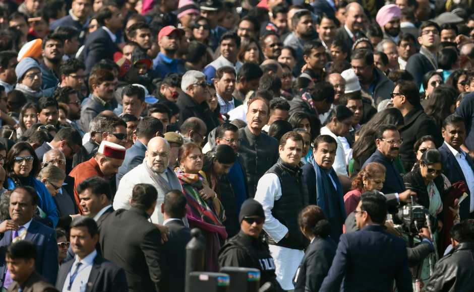 Many senior leaders, including Home Minister Rajnath Singh and External Affairs Minister Sushma Swaraj, and former prime ministers Manmohan Singh and HD Deve Gowda, BJP chief Amit Shah and Congress leaders Rahul Gandhi and Ghulam Nabi Azad were among those present at the event. PTI Many senior leaders, including Home Minister Rajnath Singh and External Affairs Minister Sushma Swaraj, and former prime ministers Manmohan Singh and HD Deve Gowda, BJP chief Amit Shah and Congress leaders Rahul Gandhi and Ghulam Nabi Azad were among those present at the event. PTI