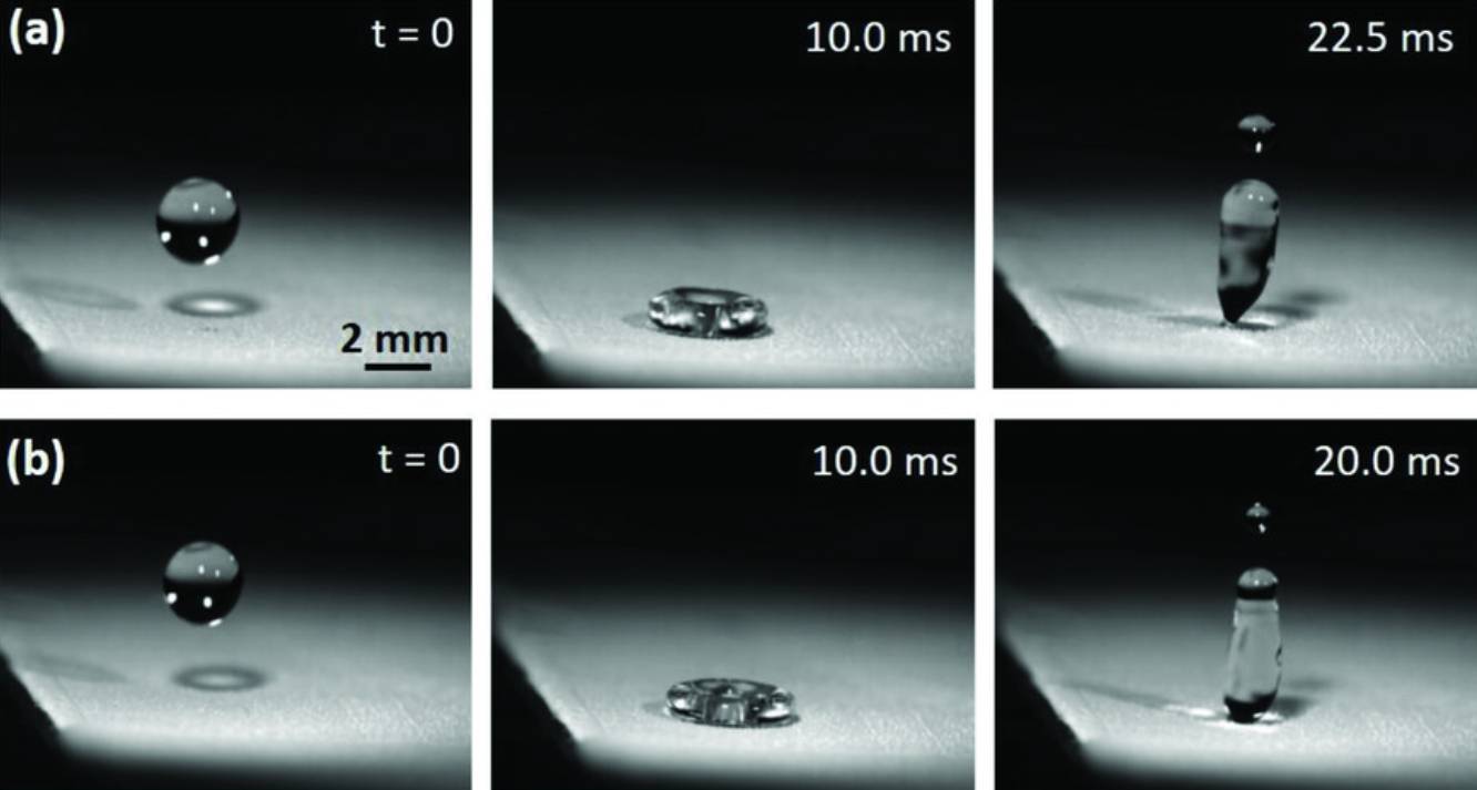 Water droplet bounces off the organic water-repellant material. Image: Wiley/