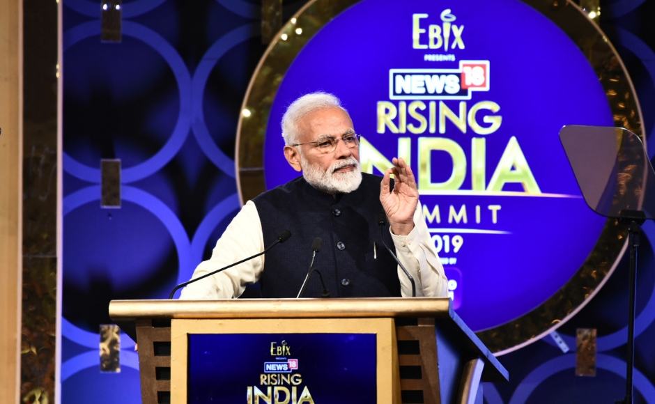 Prime Minister Narendra Modi led the front at News18 network's flagship event 'Rising India Summit 2019', delivering the keynote address at the mega summit, on 'Beyond Politics: Defining National Priorities'. News18 Prime Minister Narendra Modi led the front at News18 network's flagship event 'Rising India Summit 2019', delivering the keynote address at the mega summit, on 'Beyond Politics: Defining National Priorities'. News18